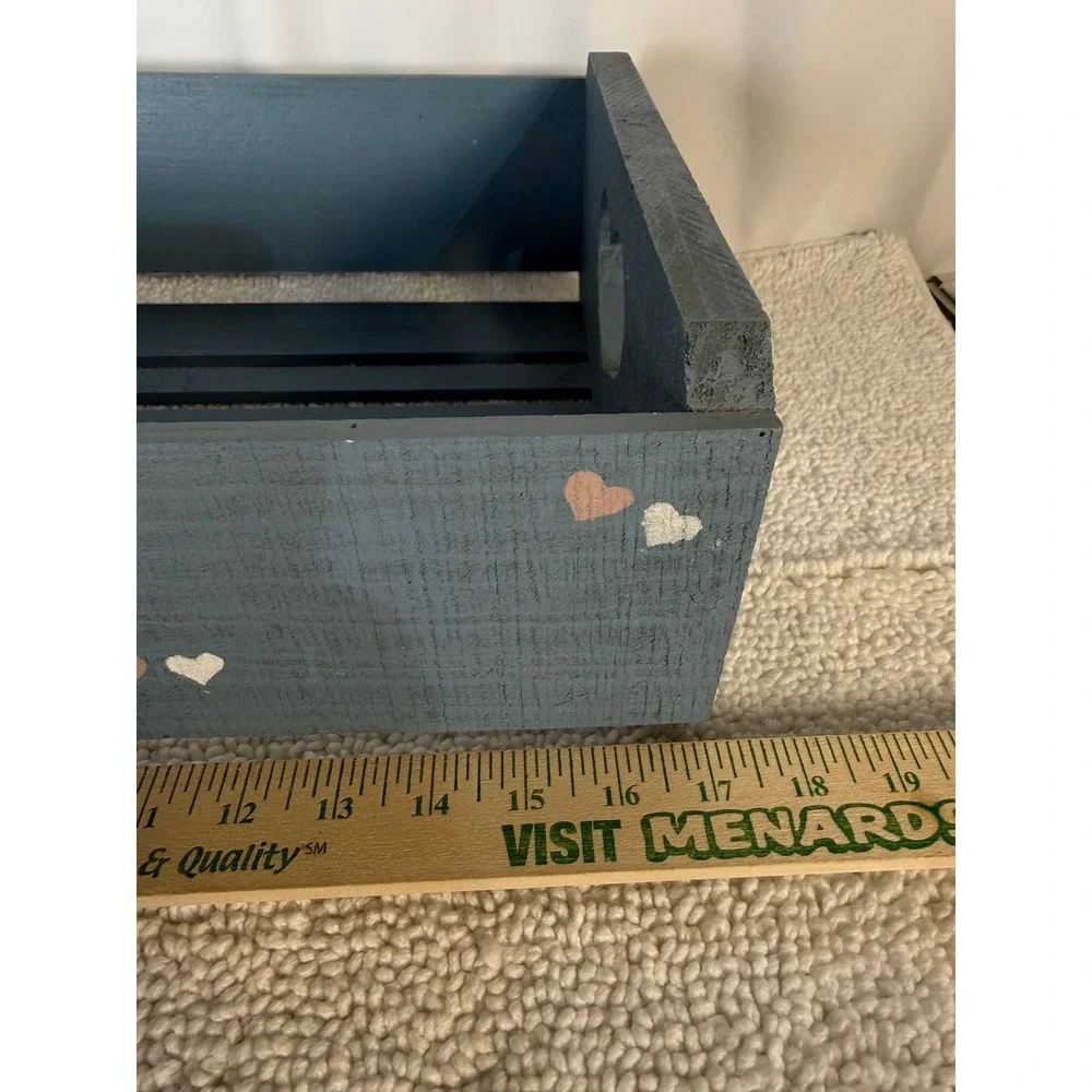 Blue Wooden Crate Heart Cutouts Bunny‎  Rustic Farmhouse Storage Organizer